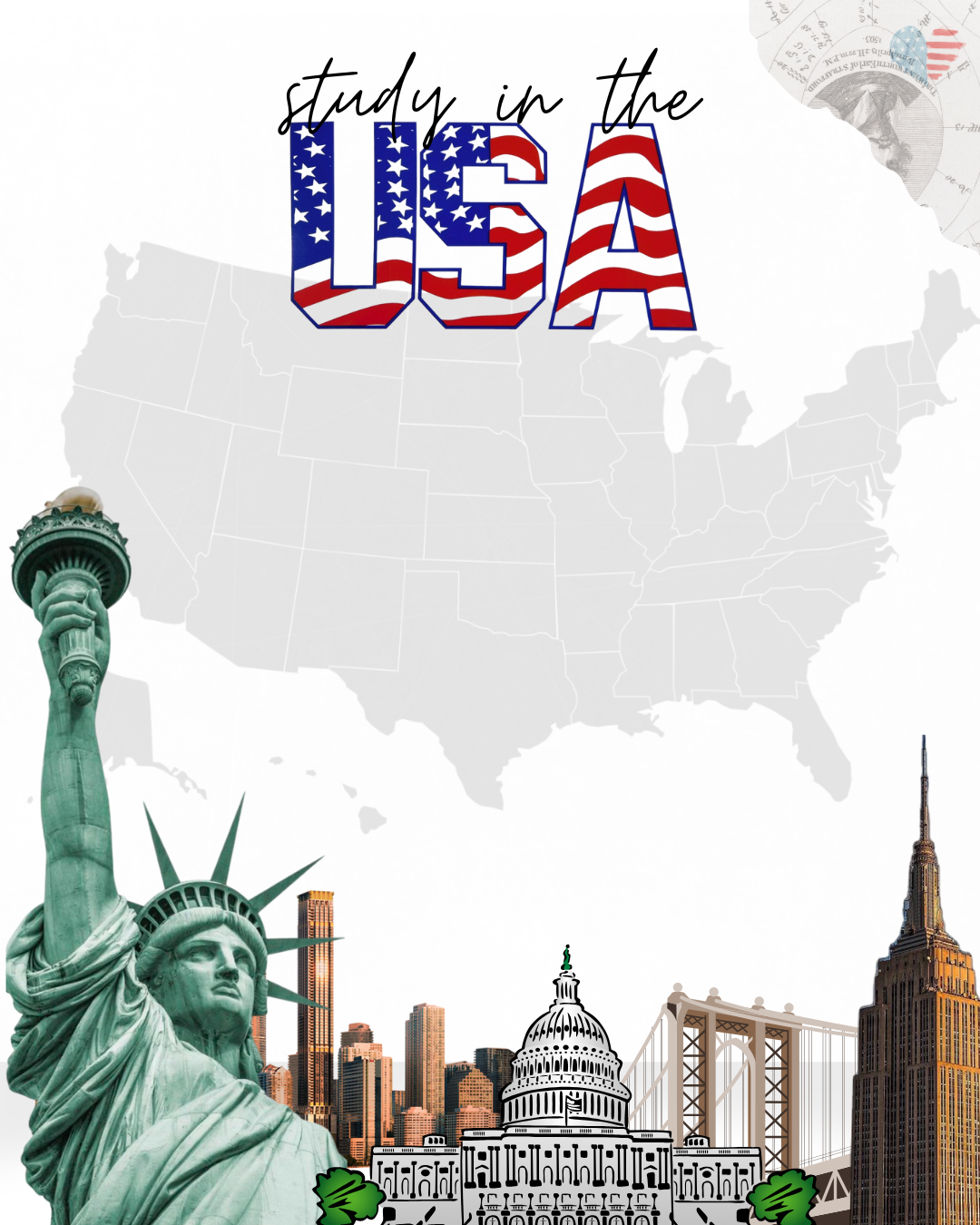 New York skyline and students